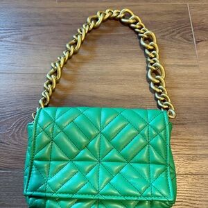 Zara Green Quilted Chain Shoulder Bag